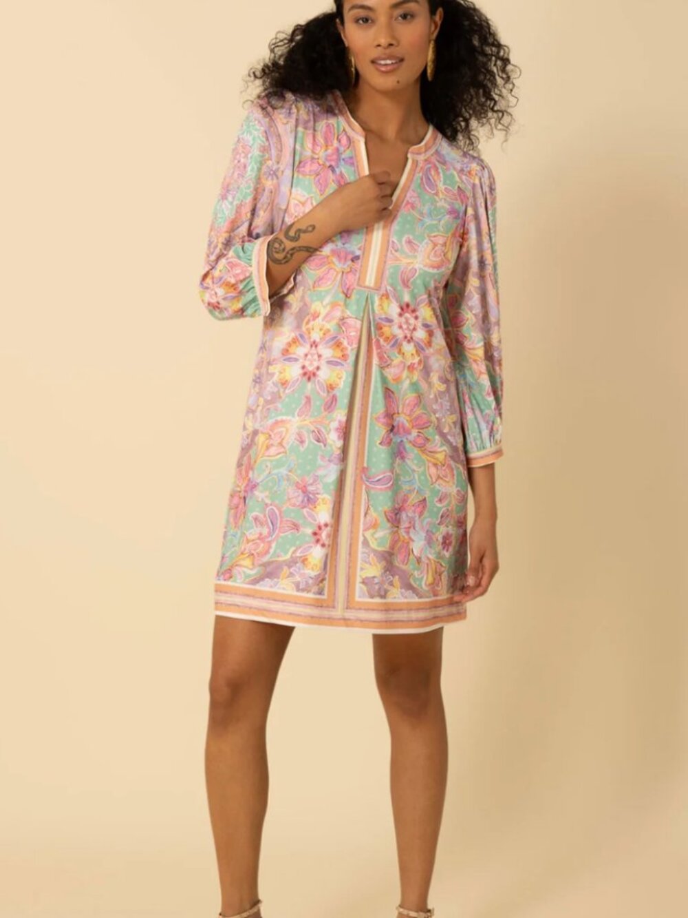 Hale Bob Mint Pink Floral Shift Mini Dress Size S